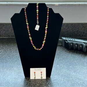 Lia Sophia Pink, Gold, Green and Yellow Beaded Necklace Set
